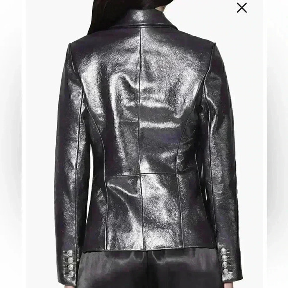 NWT WALTER BAKER Marley Double Breasted Metallic Leather Blazer SZ M in gunmetal - Picture 3 of 4